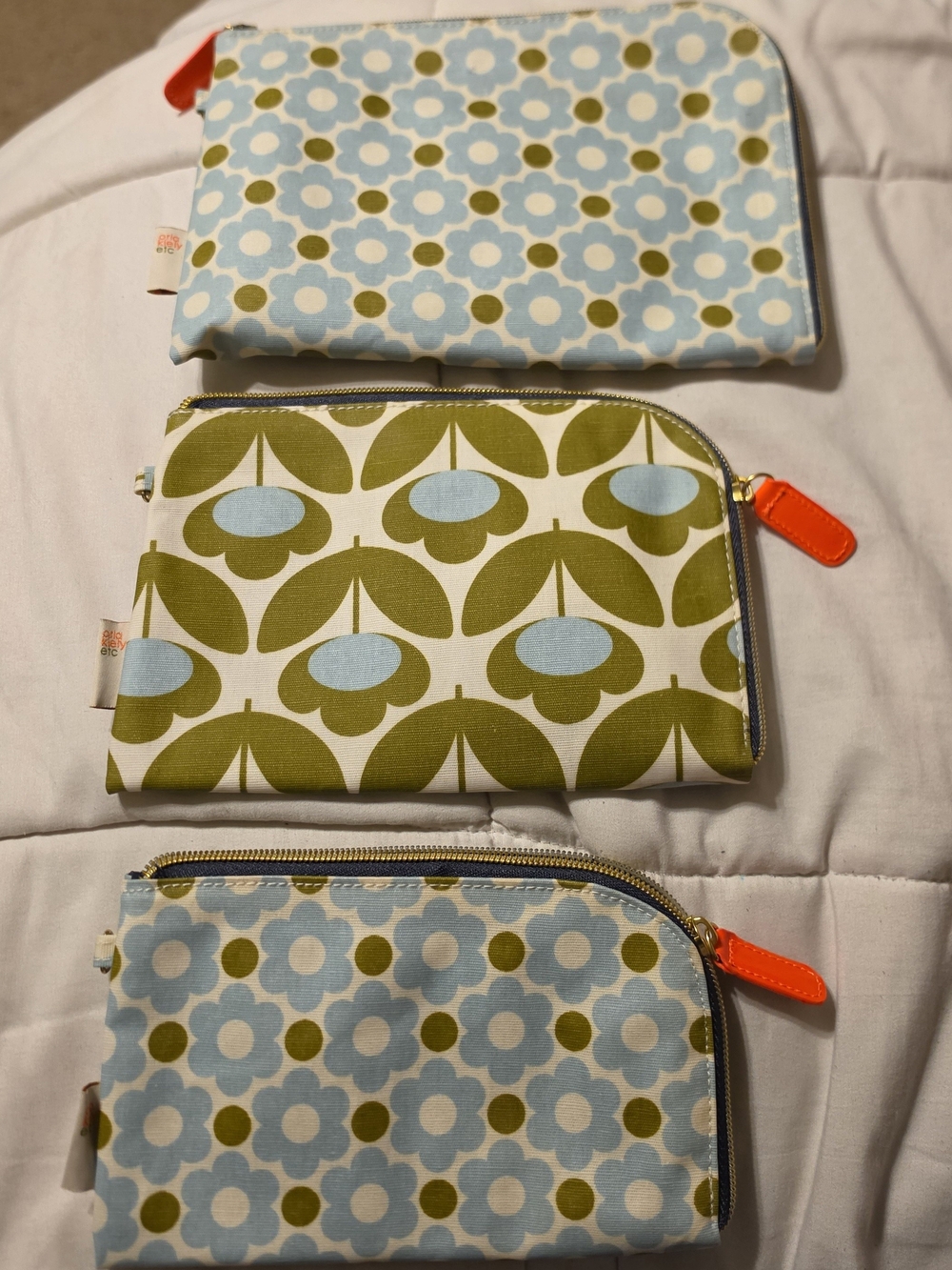 Orla Kiely Blue, Olive & Orange Floral Zip Cosmetic Pouch Set